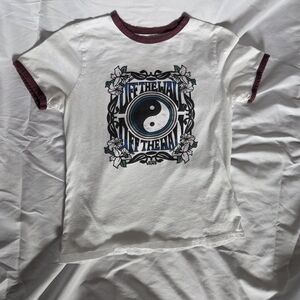 Vans White and Burgundy Short Sleeve Ringer Tee